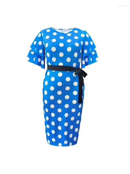 Vestidos de festa vintage polka dot cinta cintura cinching casual grande balanço em torno do pescoço vestido elegante 2024 verão roupas femininas cinto