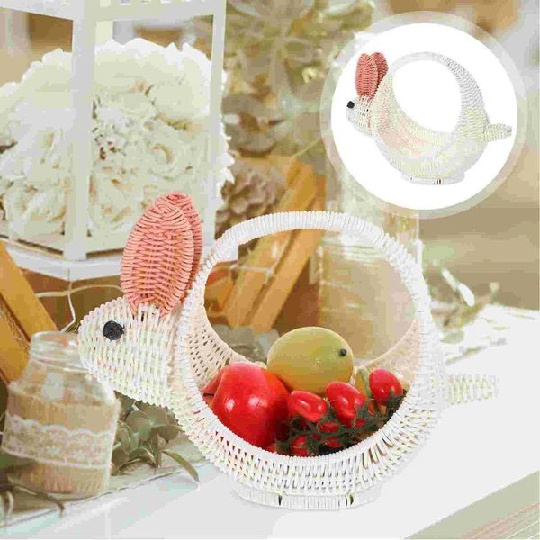 Conjuntos de louça Rattan Cesta de Frutas Páscoa Imitação Tecido Presente Baskeys Cestas para Cozinhas Plástico Decorativo Flor Titular Portátil