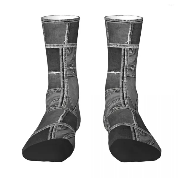 Herrensocken, graue Jeans, Denim, Patchwork, Distressed-Muster, für Erwachsene, Unisex, Herren und Damen