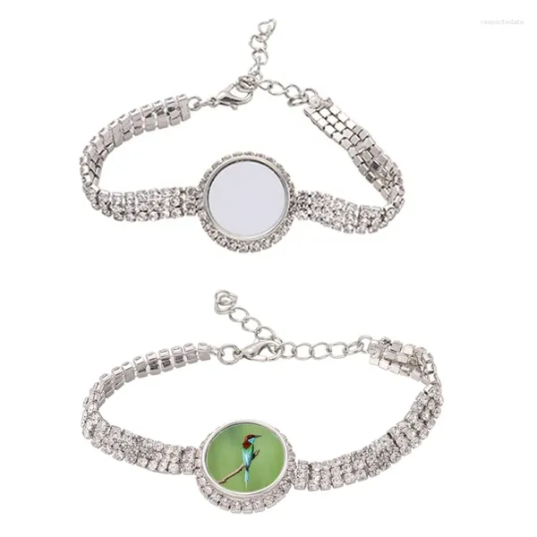 Charme pulseiras transferência de calor em branco redondo snaps metal pingente diy sublimação strass pulseira para amigos dropship