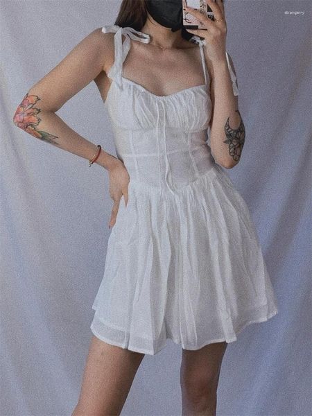 Abiti casual Ragazza fata francese Abito sottile con scollo a V bianco avvolto sul petto per donna coreana sexy V242