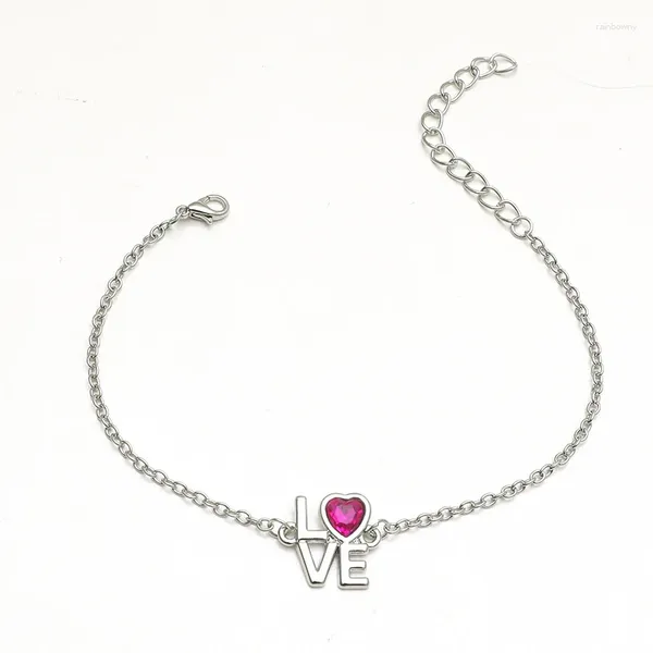 Link pulseiras design de moda amor carta pulseira de metal requintado rosa cristal em forma de coração corrente de mão encantadora jóias de festa feminina