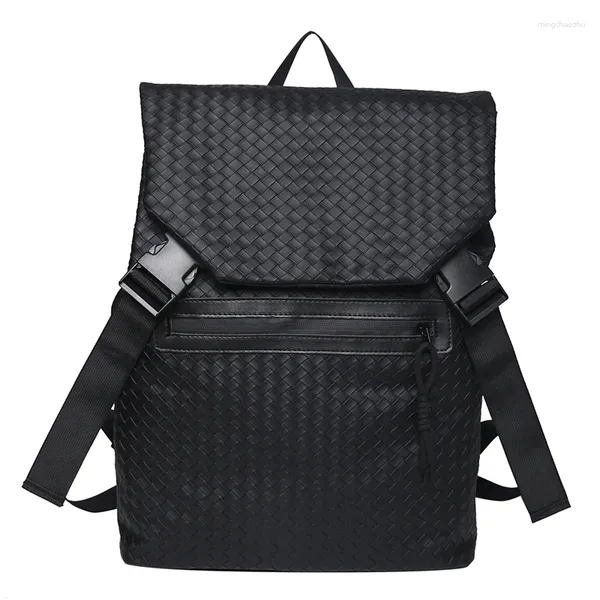 Mochila marca de alta qualidade tecido padrão mochilas couro do plutônio preto satchels designer clássico lazer ou sacos de viagem livro sólido