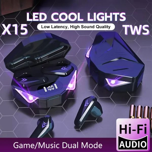 X15 tws fone de ouvido para jogos sem fio bluetooth com microfone posicionamento áudio baixo 9d estéreo música hi-fi fone de ouvido bluetooth