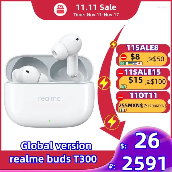 Versão global realme buds t300 verdadeiro fone de ouvido sem fio 30db cancelamento ruído ativo bluetooth 5.3 tws 40 horas bateria