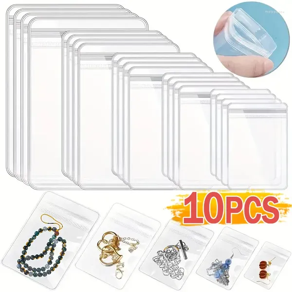 Mücevher Torbaları 10 PCS Şeffaf PVC Organizatör Paket Torbaları 10 Boyut Netlik Anti-Oksidasyon Torbası Küpe Kolye Depolama Sızdırmazlık Çantası