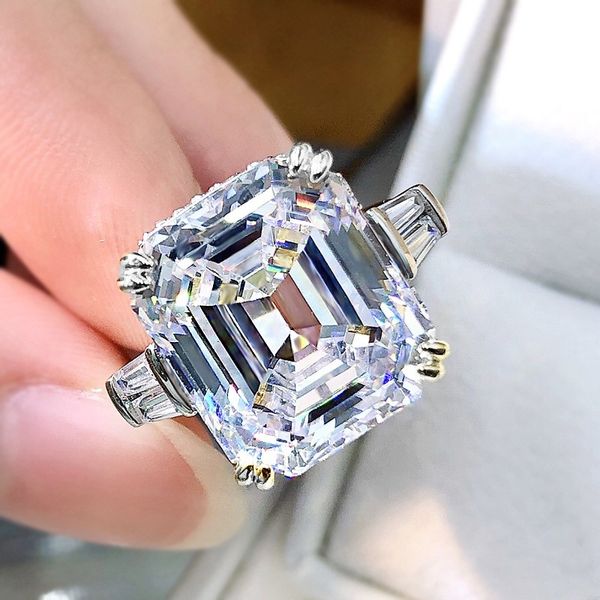 Original Sier Square Ring Asscher Schnitt Simuliertes Diamant Hochzeit Engagement Tail Frauen Topaz Ringe Finger Fein Schmuck