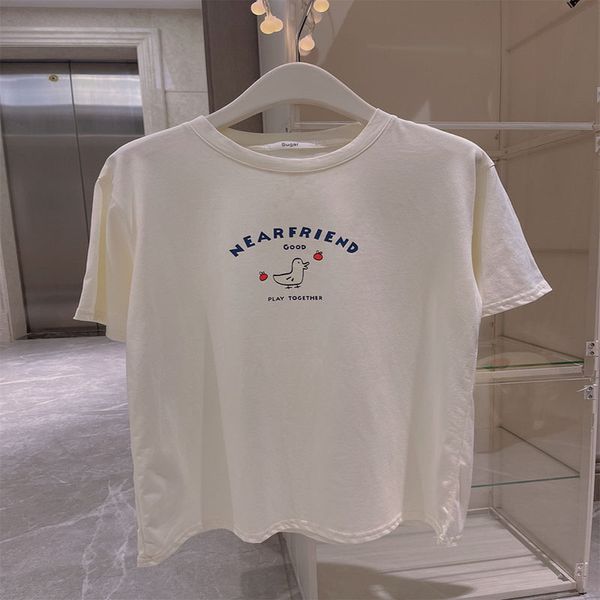 T-shirt a maniche corte in puro cotone animale cartone animato da donna estiva alla moda di alta qualità Abbigliamento abbinato Indumento inferiore con spalle Modelli carini Abbigliamento