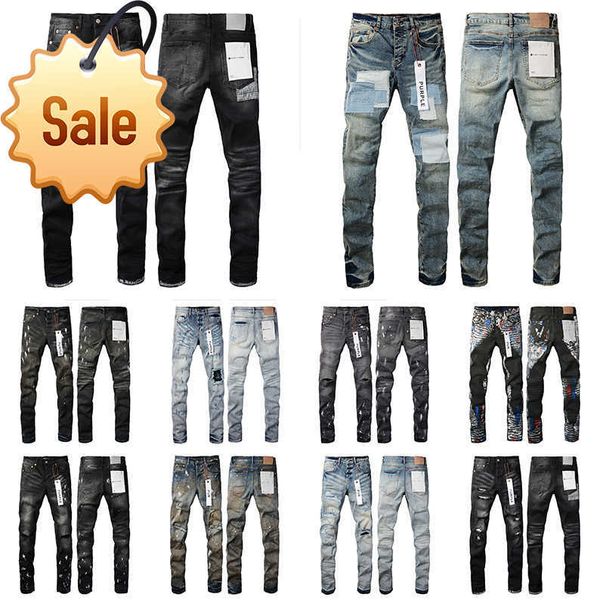 Jeans viola da uomo Jean stile di design unico di alta qualità con fori Jeans slim fit da motociclista Jeans denim da uomo Pantaloni slim fit neri da uomo{category}