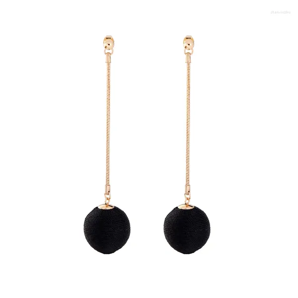 Dangle Brincos Preto Dourado Pom Mulheres Joias Bola Artesanal Pendente Moda Étnica Brincos Longos