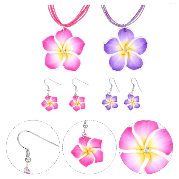 Ожерелье и серьги, комплект из 2 комплектов, глиняные гавайские аксессуары, банкетные цветочные женские серьги-капли, полимерный цветок