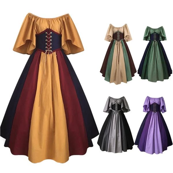 Mittelalterliches Frauenkleid Vintage fliegende Ärmel Patchwork Abendkleid Karneval Party Cosplay Kleidung Dame Korsett Kleid 240220