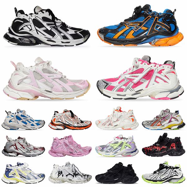 2024 Scarpe casual da uomo di lusso 1:1 Track Runners 7 7.0 Graffiti Pelle tortora scuro Bianco Nero Argento Rosa Nylon Mesh Designer Sneakers Donna Taglia 35-46 Tracce Scarpe da ginnastica