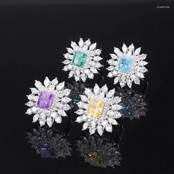 Anéis de cluster vintage 925 prata esterlina 8 10mm flor aquamarine esmeralda safira pedra preciosa para mulheres jóias finas