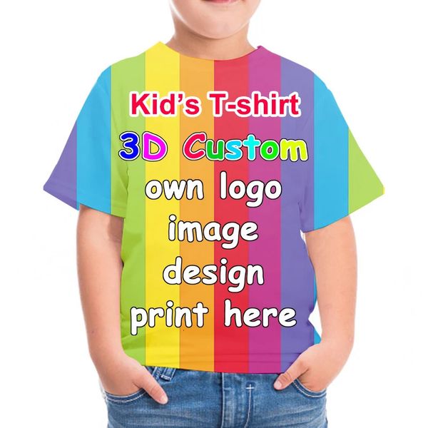 T-shirt per bambini personalizzata T-shirt con stampa 3D per bambini T-shirt personalizzate per compleanno Il tuo design per ragazzo e ragazza Abbigliamento fai da te 240220