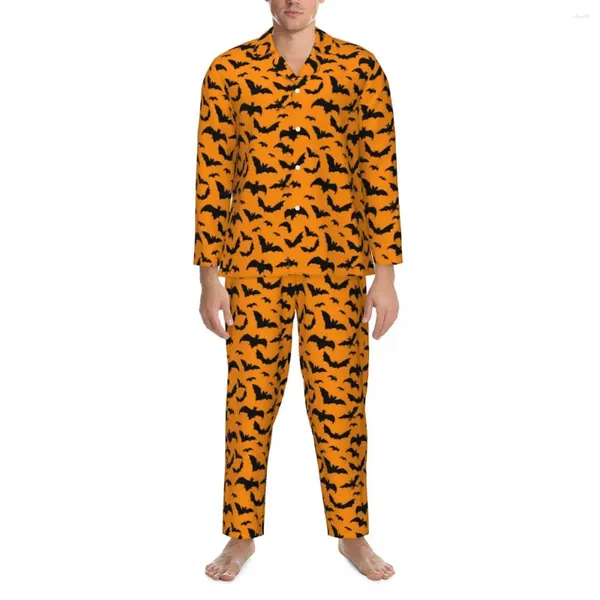 Pijamas masculinos pijamas masculino escuro gótico quarto halloween morcegos duas peças casual pijama conjuntos de manga longa confortável oversize casa terno