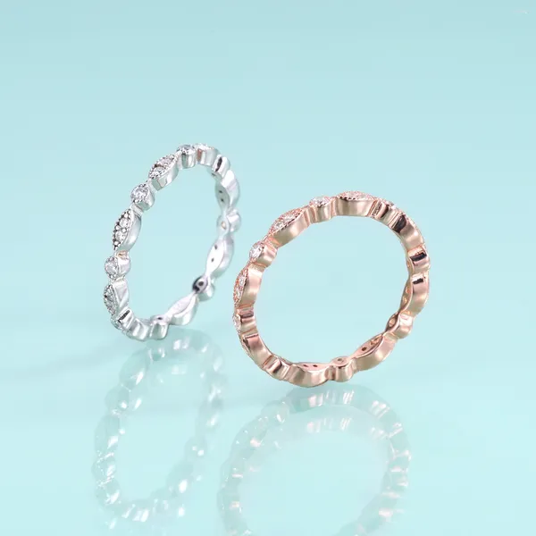 Anelli a grappolo Gemma di bellezza Creativa Zircone Fede nuziale Set di punte fatte a mano Anello in argento sterling 925 riempito in oro rosa per le donne