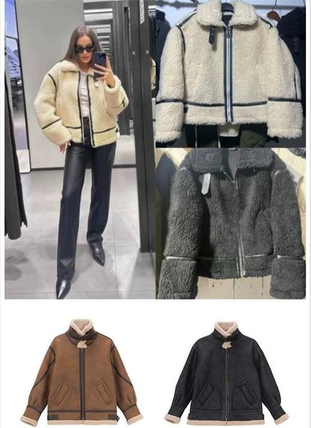 Kadın Ceketleri Katlar Kısa Berber Fleece Puffy Uzun Kollu Budge Fleece Fur Bir Moda Kazmortu Motosiklet Ceket Ceket