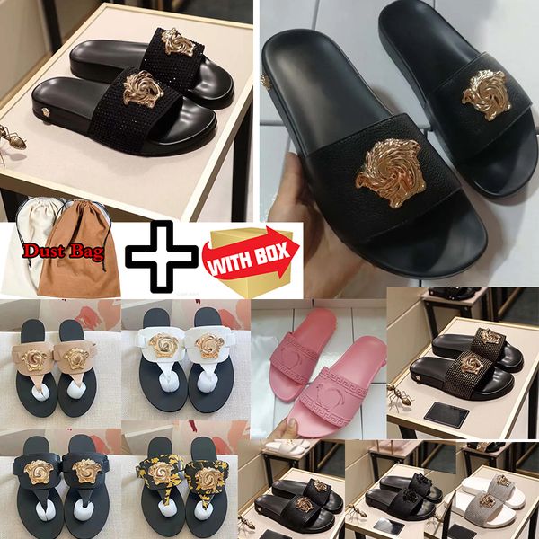 Luxurys Designer Slippers Sandals de verão Men Praia Black Gold Flip Flip Flip Leady Lady Women Fashion Sapatos clássicos Senhoras com caixa de poeira tamanho 36-45