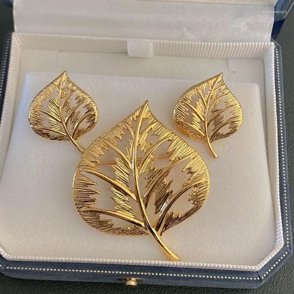 Halskette Ohrringe Set Zubehör Vintage Golden Leaf Brosche Corsage Mantel Anzug Pin Großhandel