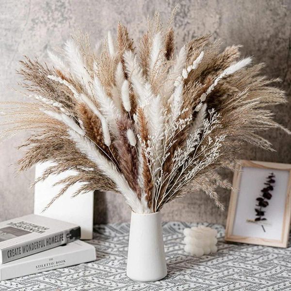 Flores decorativas pequeno buquê de flores secas batedor pampas grama coelho enfeite de natal floco de neve