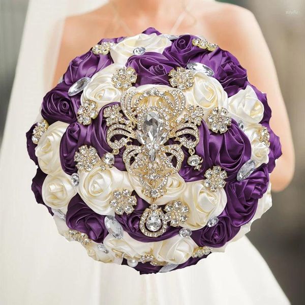 Fiori decorativi 1 pz/lotto Viola Bouquet Da Sposa Da Sposa Nastro Artificiale Rosa