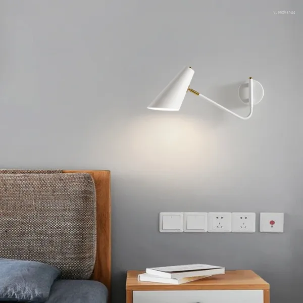 Lâmpadas de parede Nodic Simples E27 Lâmpada ajustável para quarto luzes de fundo de cabeceira preto metal corredor varanda luz