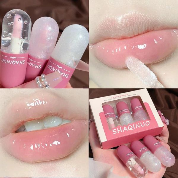 Lip Gloss Hidratante Plumping Mudança de cor de óleo Cristal Jelly Glaze Vidro Transparente Glitter Mulheres Maquiagem Cosméticos