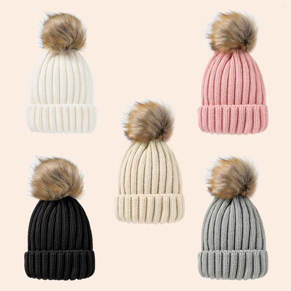 Berretti Mclaosi Palla di pelo Pullover adulto staccabile Berretto singolo Moda Tinta unita Cappello lavorato a maglia caldo per esterno per donna