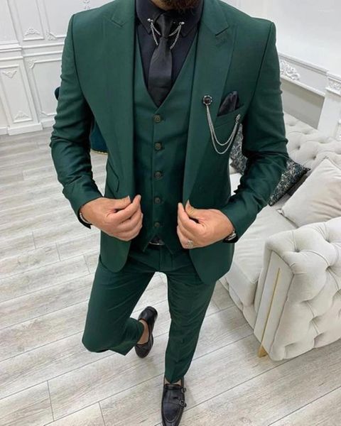 Ternos masculinos 2024 verde pico lapela fino ajuste masculino 3 peças smoking terno masculino blazer define noivo casamento baile de formatura traje homme