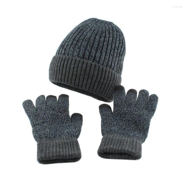 Berets Winter Fleece Futter Beanies Skullies Mit Touchscreen Handschuhe Outdoor Sport Schädel Kappe Motorhaube Warme Gestrickte Hüte Für Männer geschenk