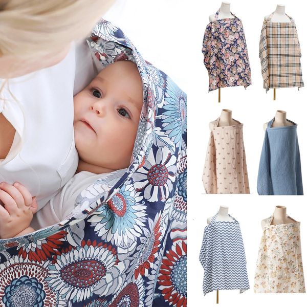 Mãe outing amamentação capa de algodão alimentação do bebê enfermagem xale ajustável privacidade avental carrinho cobertor 240219