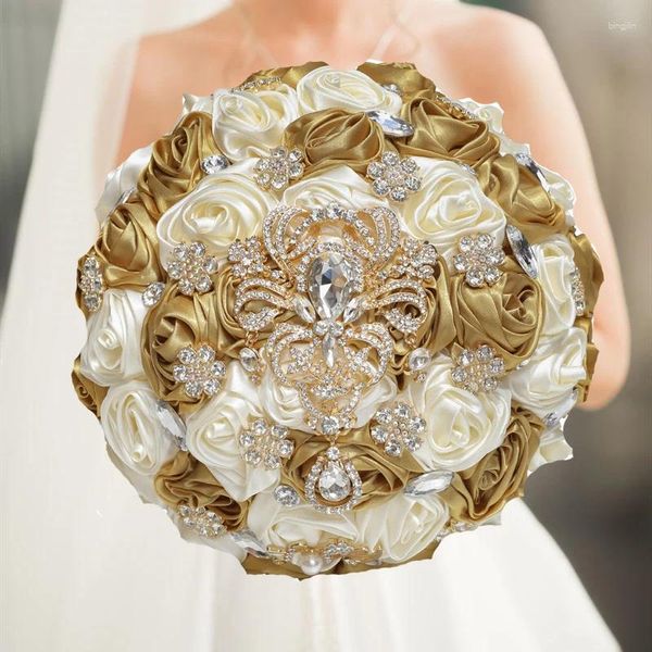 Dekoratif Çiçekler 1 PC/Lot Altın Broş Evliliği Rhinestone Gelin Nedime Buketleri