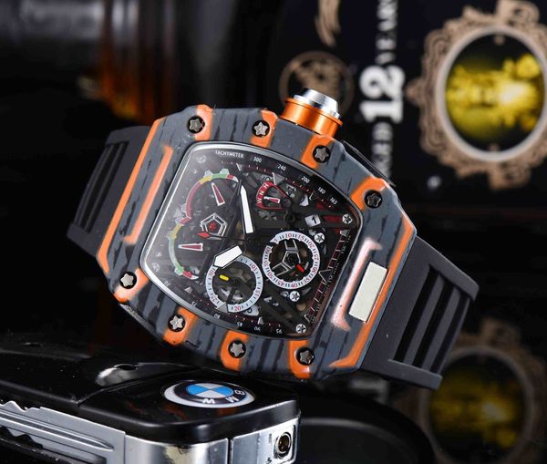 Relógios de designer masculino top versão digital esqueleto dial todo padrão de fibra caso safira japonesa relógio de luxo borracha relógio esportivo de alta qualidade 2023