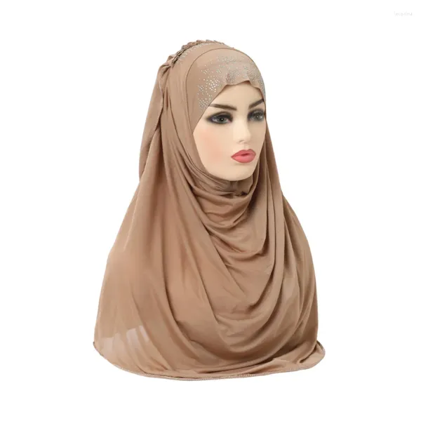 Abbigliamento etnico 70/60 cm Donne musulmane Strass Hijab istantaneo Turbante Copertura completa Collo Preghiera Islamica Amira Scialli Femme Foulard Wrap Burqa