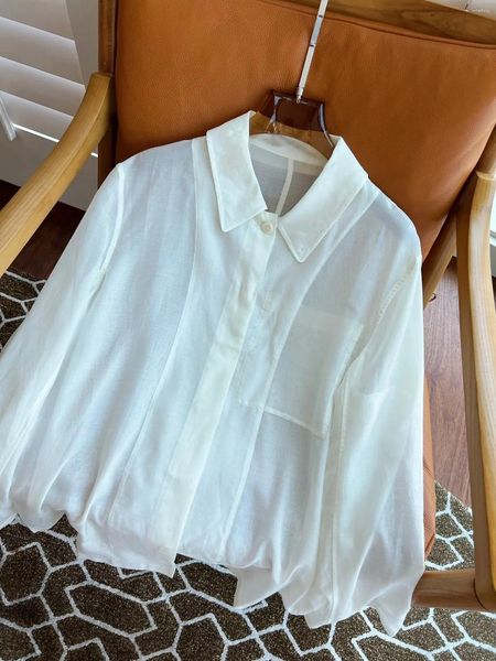 Mulheres camisetas Chegada Roupas Femininas 2024 Primavera Moda Branco Transparente Camisa De Seda Elegante Solta Longa Blusa De Algodão