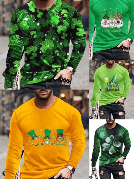 Summer New St. Patrick's Irish Day Elemento Verde 3D Digital Impresso de Capuz de Crepão Men de Crewie