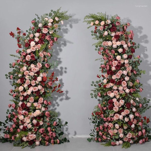 Flores decorativas 230cm luxo europeu retro rosa peônia eucalipto folha arranjo chifre arco casamento pano de fundo flor linha evento mesa sofá