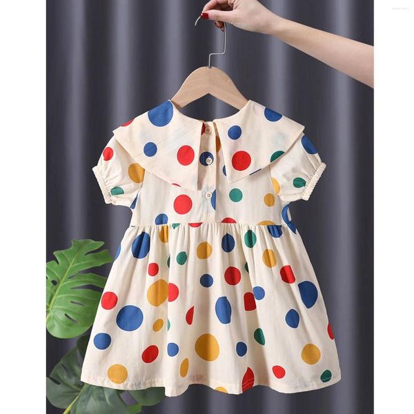 Abiti per ragazze 1-6 anni Ragazze del bambino Vestono Estate Polka Dot Stampe Cute Children Casual Manica corta Big Turn Down Collar Abiti