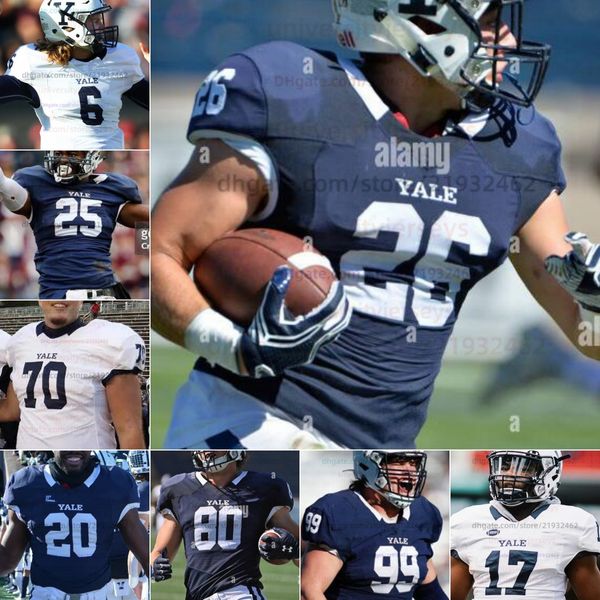 Personalizado Yale College Football Jersey NCAA Mens Mulheres Juventude 27 Kelvin Smith 61 Connor Smith 62 Aaron Sessão 1 Archie Russ III 10 David Pantelis 13 Ben Finkel