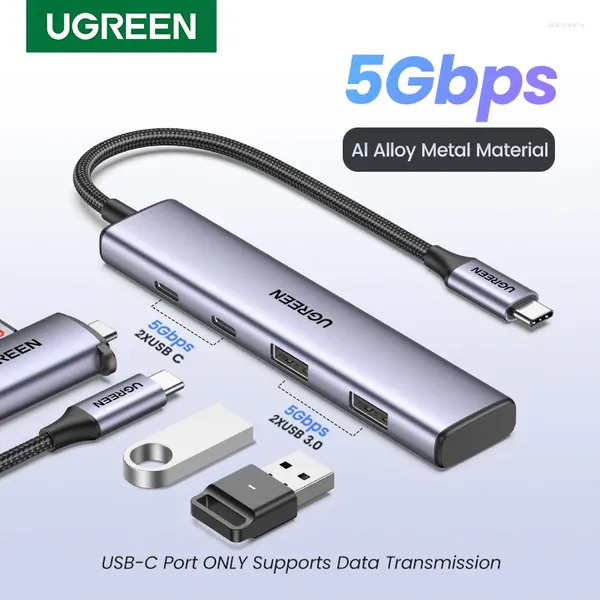 Hub 4 porte con 2 adattatori multipli di tipo alluminio per porte dati USB-C e USB-A 5 Gbps