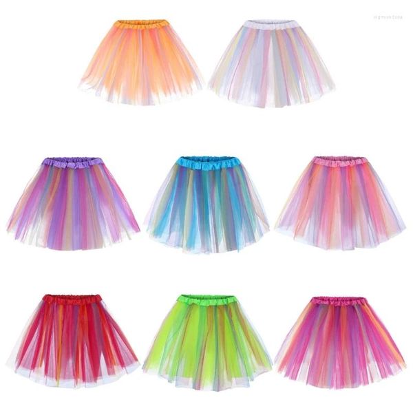 Röcke für Damen, bunt, geschichteter Tüllrock, elastisch, hohe Taille, plissiertes Netz, Midi-Mädchen, Regenbogen-Tutu, knielanger Petticoat