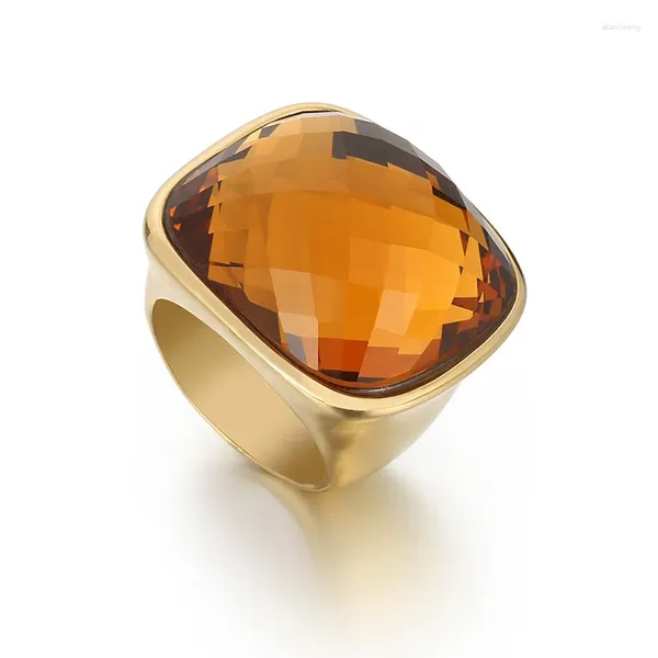 Кольца-кластеры золотого цвета из нержавеющей стали для женщин, красочные квадратные стеклянные элегантные обручальные кольца, ювелирные изделия для вечеринок, 2024