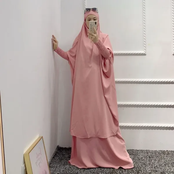 Ethnische Kleidung Frauen Abaya Ramadan 2 Stück Rock Anzüge Jilbab Gebet Kleidungsstück Kleid Khimar Hijab Robe Islam Abayat Muslimische Sets Islamisch