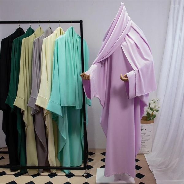 Roupas étnicas Duas peças Muçulmanas Abaya Mulheres Islâmicas com Hijab Eid Ramadan Dubai Saudi Robe Turco Modéstia Oração Vestido Solto Kaftan