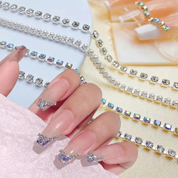 Decorações de arte de unhas 5cm strass corrente punk prata cores pedra 3d acessório metal aço encantos jóias cristal