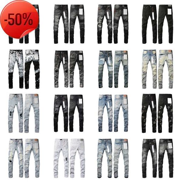 Jeans viola firmati da uomo Jean Ksubi strappati High Street marca patch foro denim dritto moda streetwear Silm3P2U