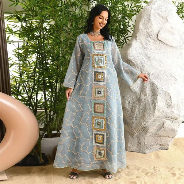 Ethnische Kleidung Marokko Lange Robe Frauen Pailletten Stickerei Muslimischen Dubai Party Abaya Kaftan Türkische Ramadan Casual Kleid Vestido Jalabiya