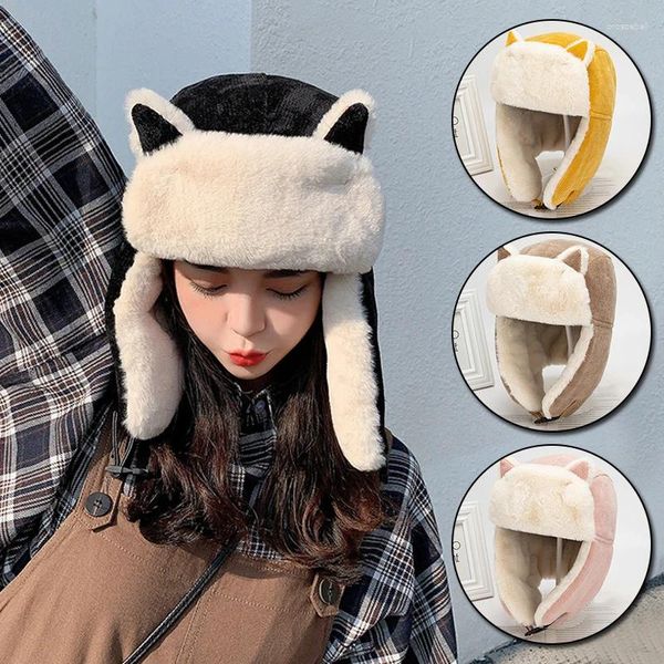 Berets mulheres inverno engrossar pelúcia quente earmuffs chapéus moda orelha-flapped meninas esportes de esqui ao ar livre atacado