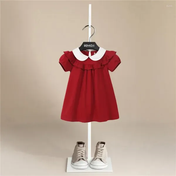 Mädchen Kleider Sommer Rot Kinder Kleid Baumwolle Süße Und Niedliche Prinzessin Rock Puppe Kragen Frisch